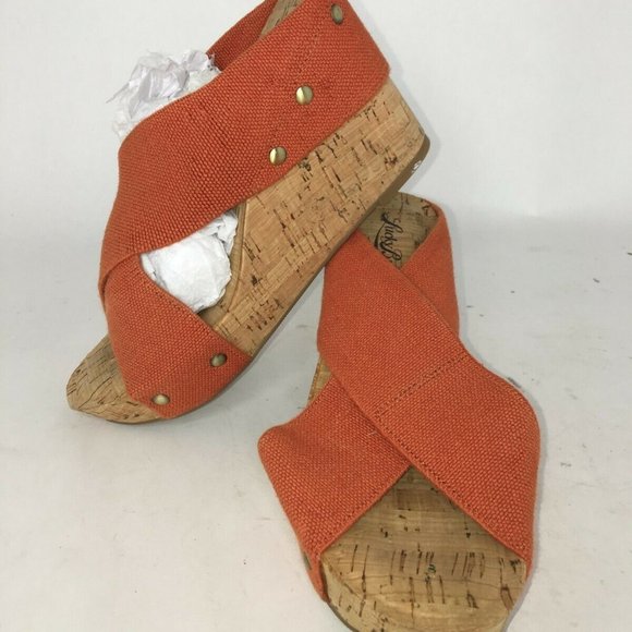 Women's Lucky Brand Cork Wedges Criss Cross Orange - Picture 9 of 9